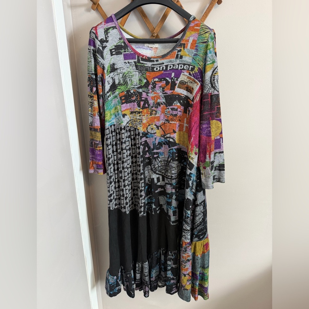 Orientique Australian Mixed Print Lagenlook Cotton Midi Dress Small